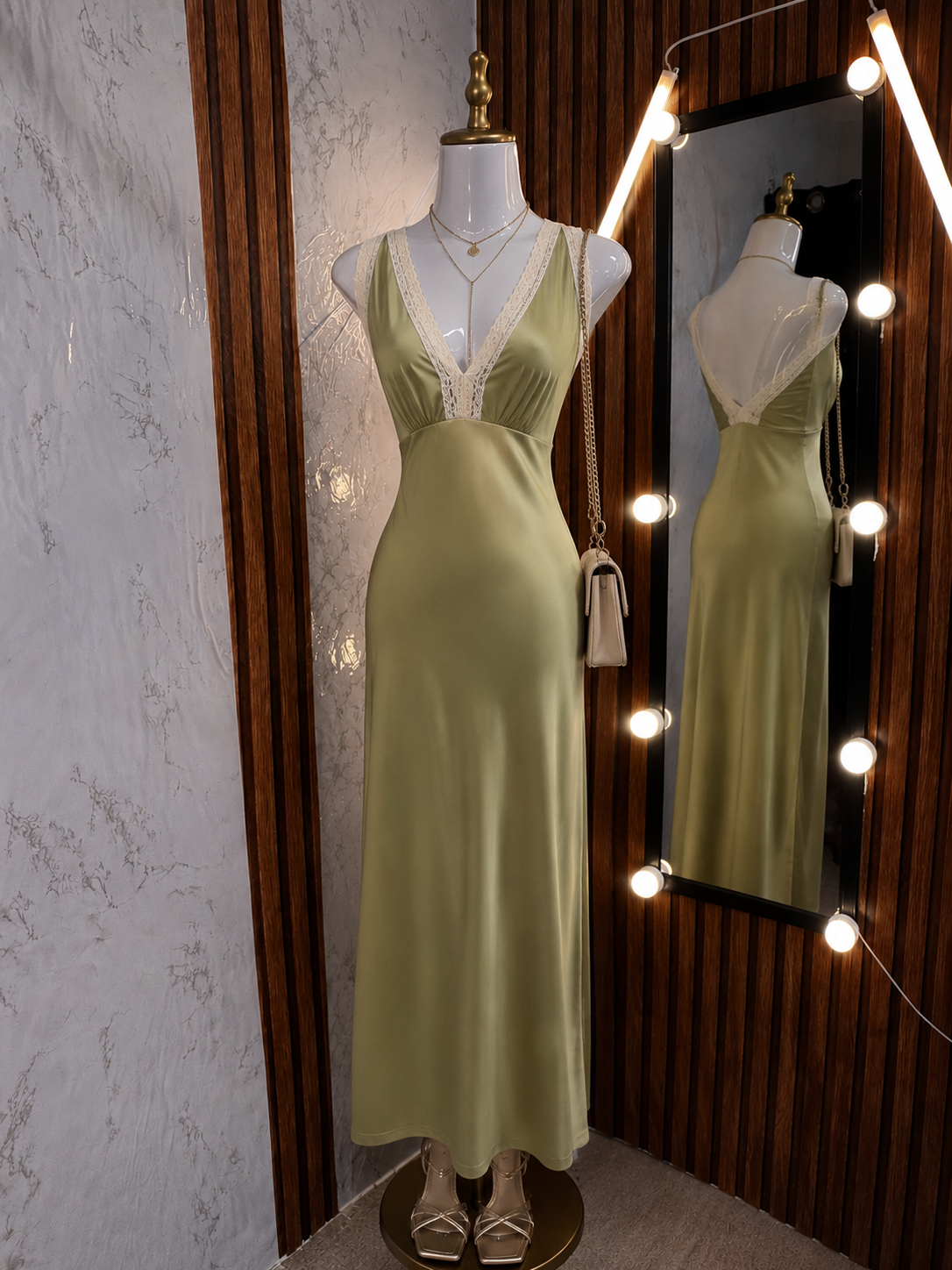 Vestido satinado encaje