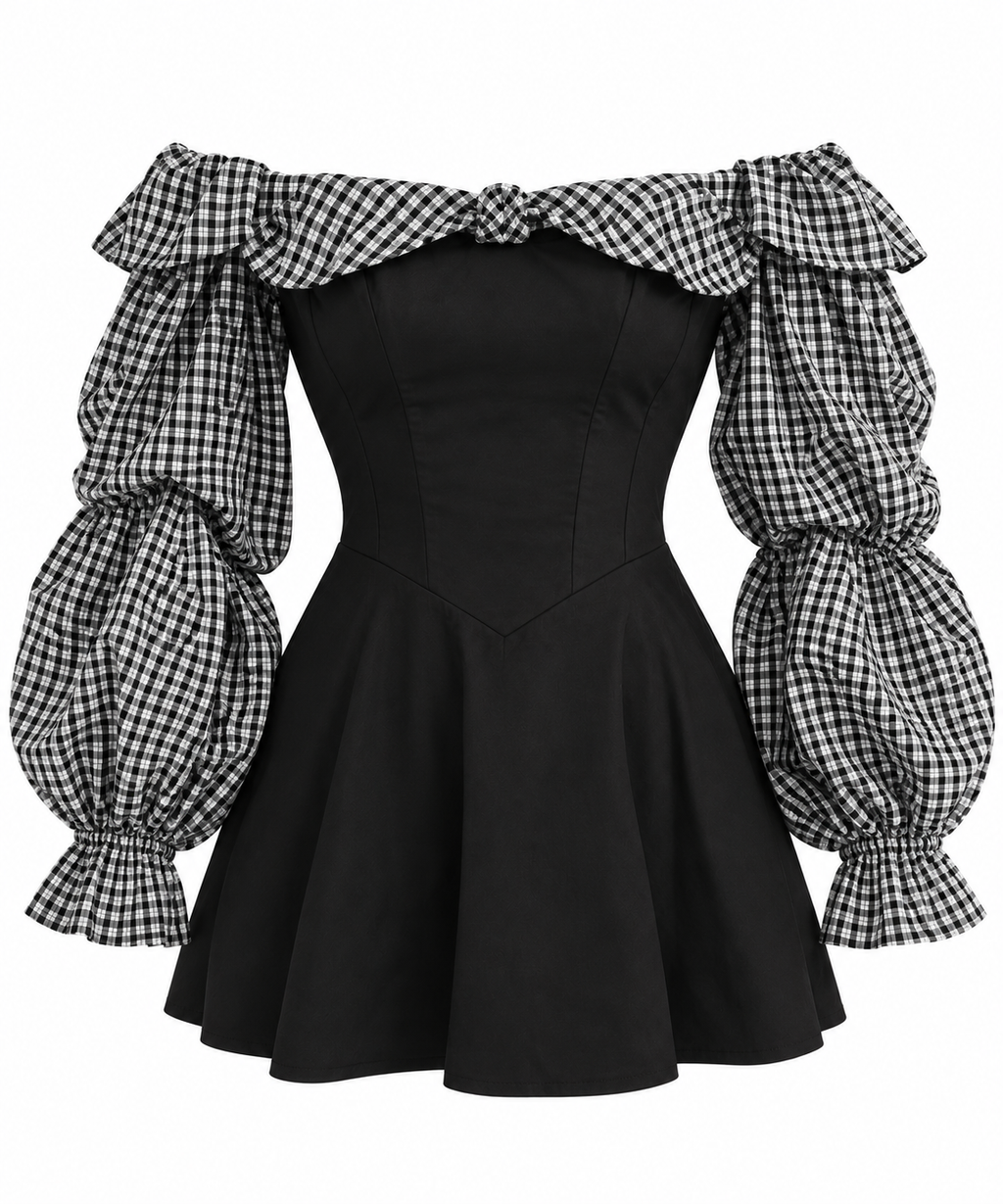 Vestido abullonado cuadros Ch