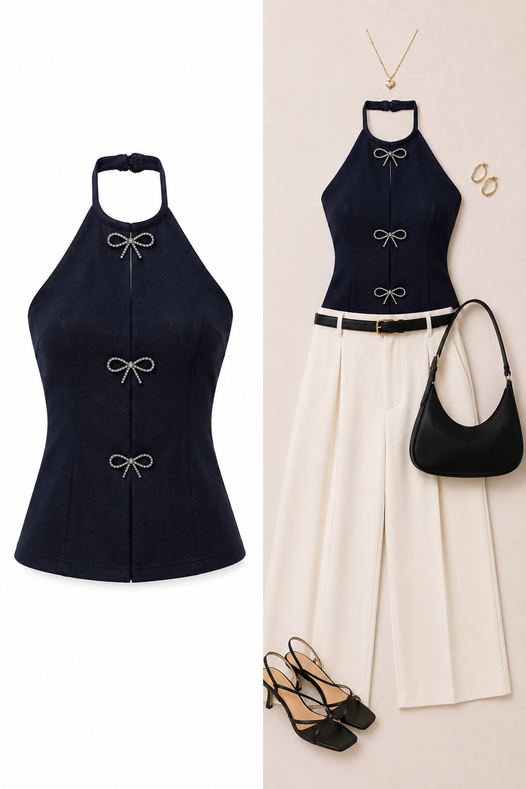 Blusa Halter moños cristales