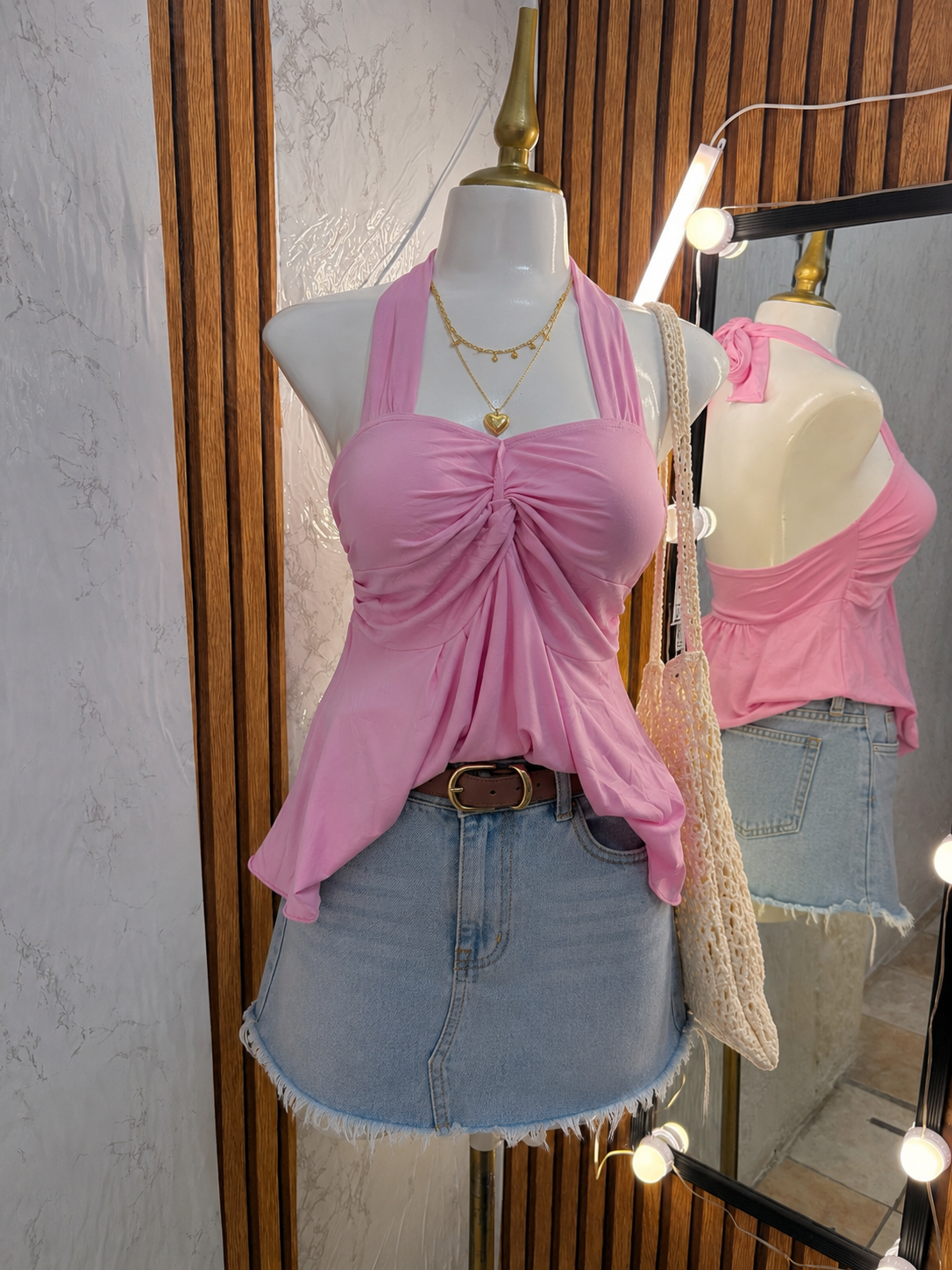 Blusa Halter plisada