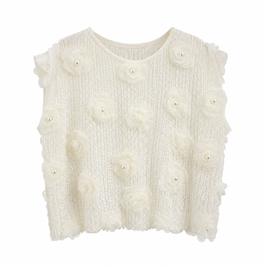 Blusa bordada floral + perlas