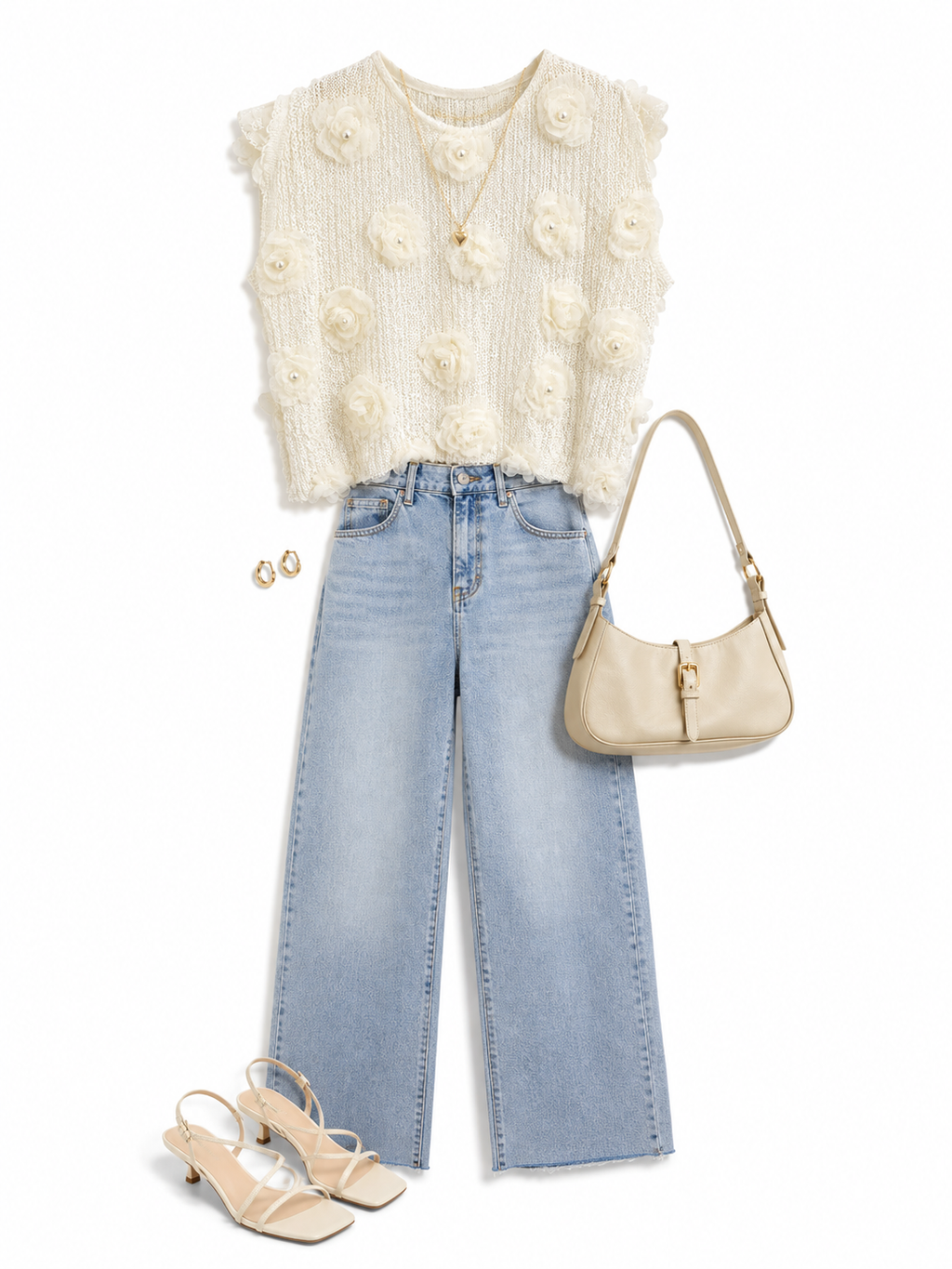 Blusa bordada floral + perlas